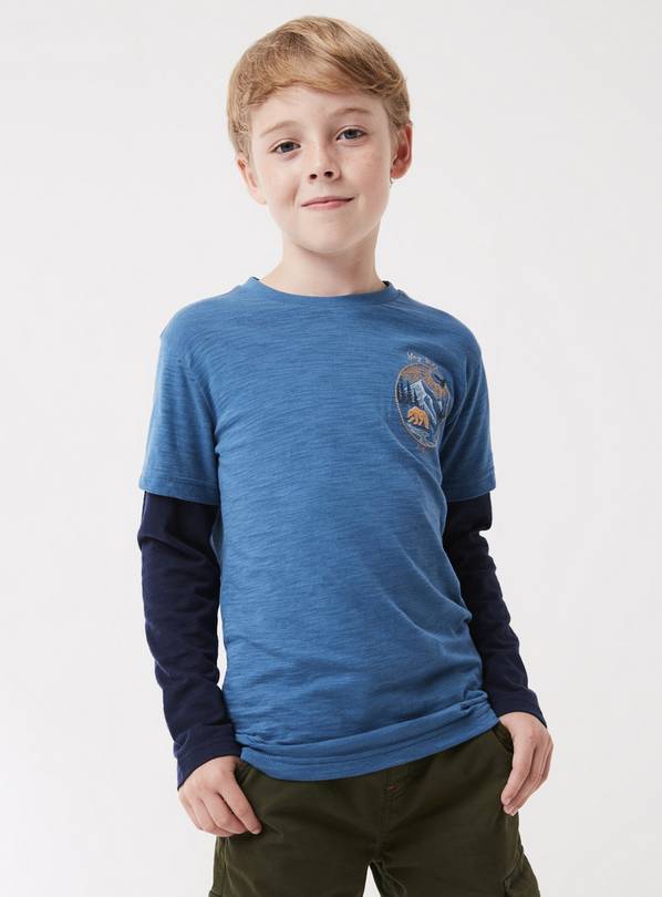 FATFACE Blue 2-In-1 Take A Hike T-Shirt - 12-13 years