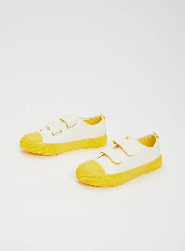 White & Yellow Canvas Twin Strap Trainers - 2