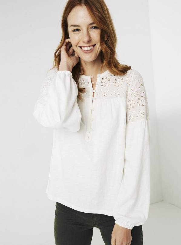 Buy FATFACE Cream Jesse Lace Yoke Top - 12 | Tops | Argos