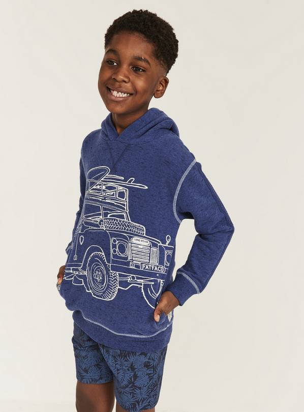 FATFACE Land Rover Blue Popover Hoodie - 7-8 years
