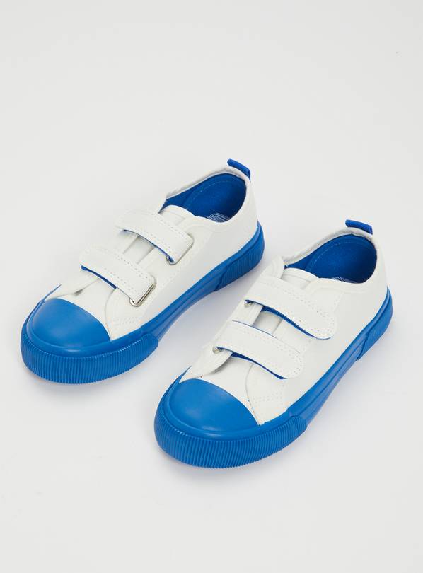 White & Blue Canvas Twin Strap Trainers - 7 Infant