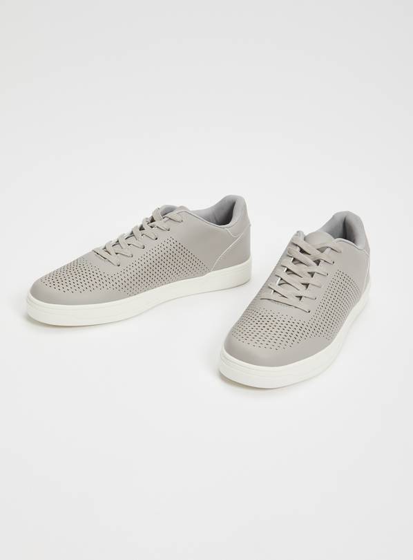 Grey Faux Leather Cupsole Trainers - 11