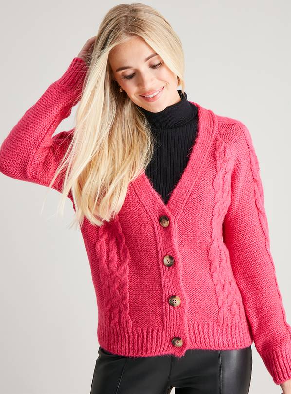 Pink Slouchy Cable Cardigan - XL