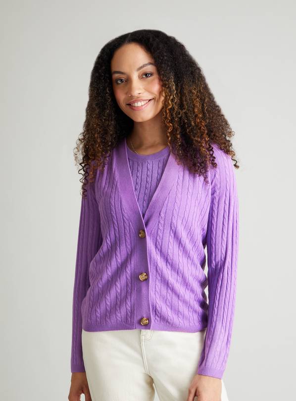 Purple V-Neck Soft Touch Mini Cable Cardigan - 24