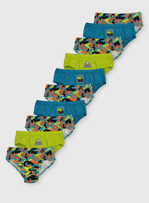 Neon Camouflage Briefs 10 Pack - 2-3 years