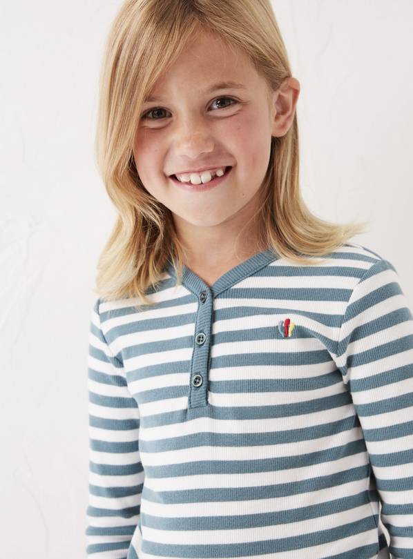 FATFACE Teal Stripe Henley Top - 5-6 Years