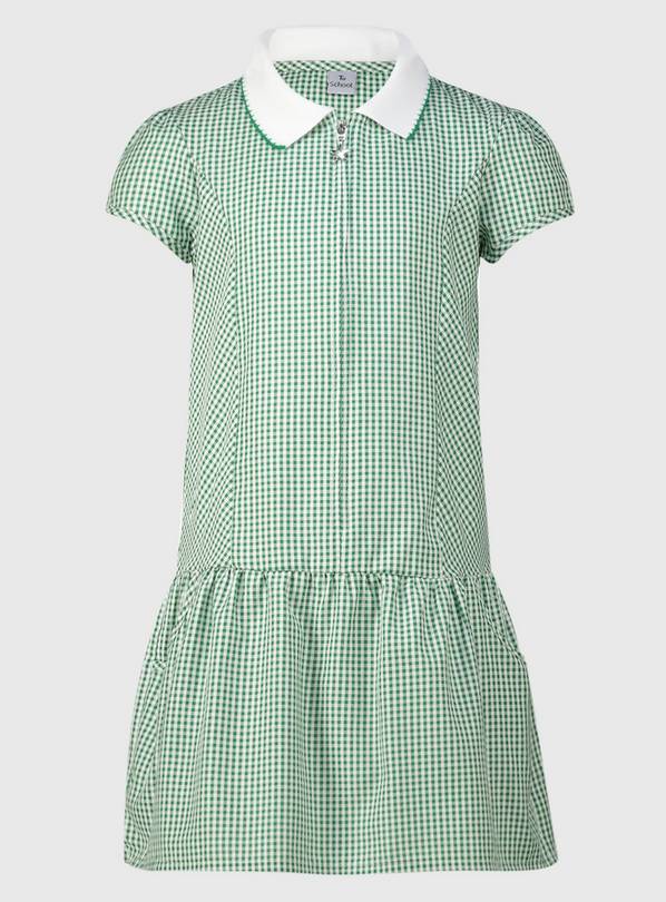 Green and white shop check school dress