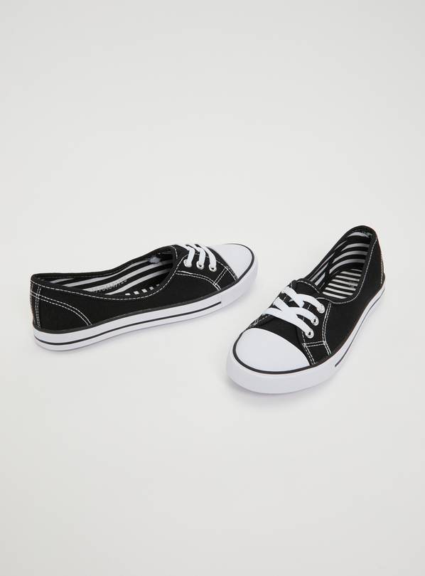 Black Low Lace Canvas Shoes - 3
