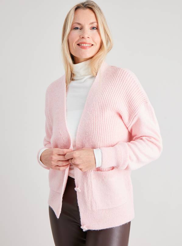 Pink V-Neck Knitted Cardigan - 24