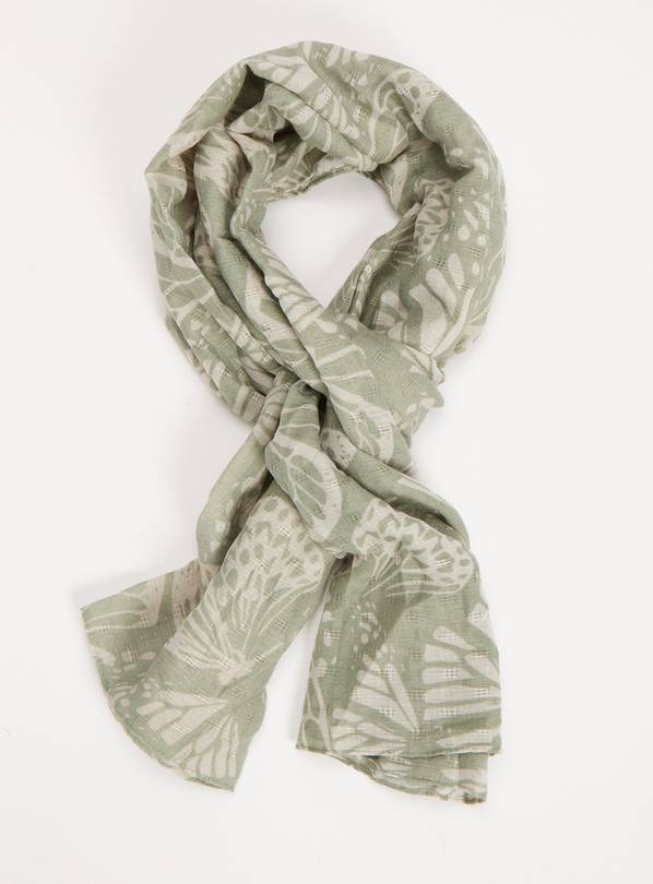 Sage Green Butterfly Print Scarf - One Size