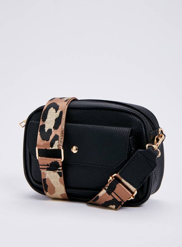 Black Faux Leather & Animal Print Camera Bag - One Size