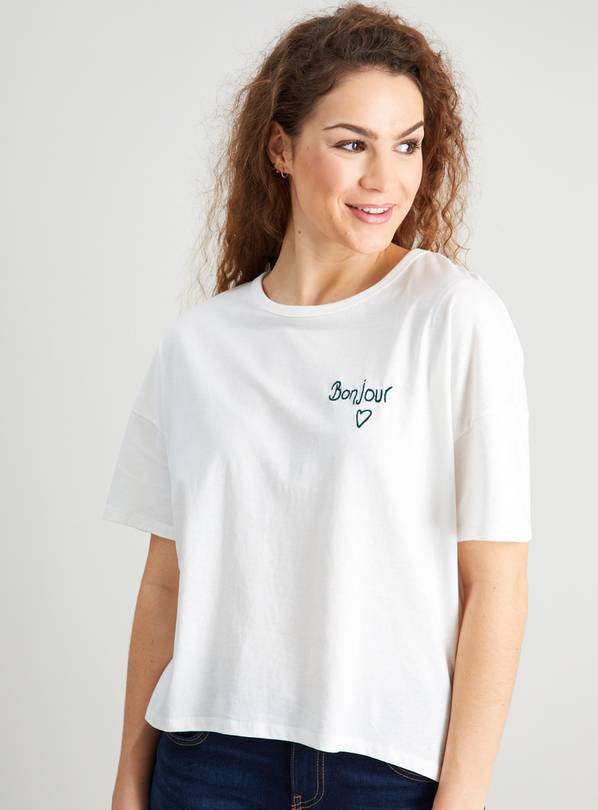 White Bonjour Dropped Shoulder T-Shirt - 26