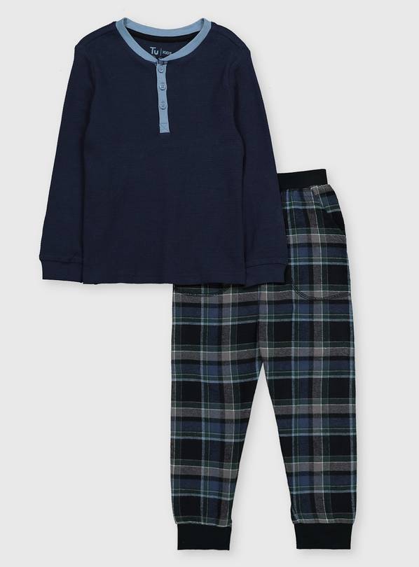 Buy Navy Waffle Henley Check Pyjamas 1011 years Pyjamas Argos