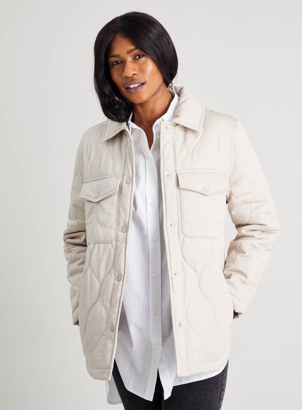 Cream Quilted Shacket - M