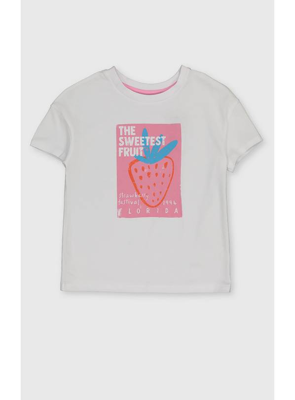 Buy White Strawberry Print T-Shirt - 11 years | Tops and t-shirts | Tu