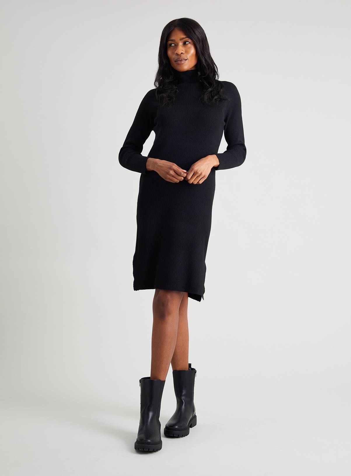 SKU: MEADOWS LS HIGH NECK RIB DRESS:Black:S - Image 2