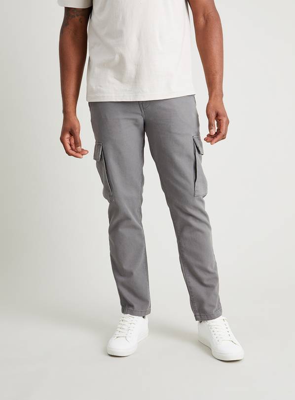 Buy Charcoal Grey Twill Cargo Trousers - W40 L30, Trousers