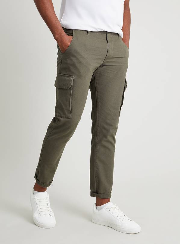 Buy Khaki Twill Cargo Trousers - W36 L32, Trousers