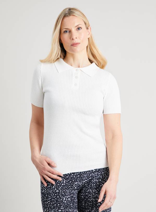 Buy Cream Ribbed Knit Polo - 12 | Jumpers | Argos