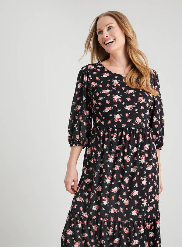 Buy Black Rose Print Midi Dress - 10 | Dresses | Argos