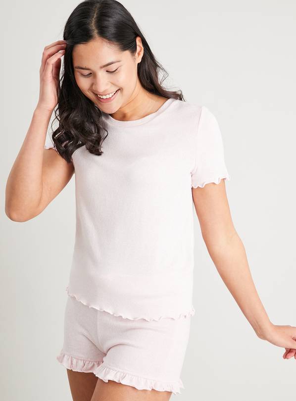 Pink Coord Soft Knit Lettuce Hem Pyjama Top - 12