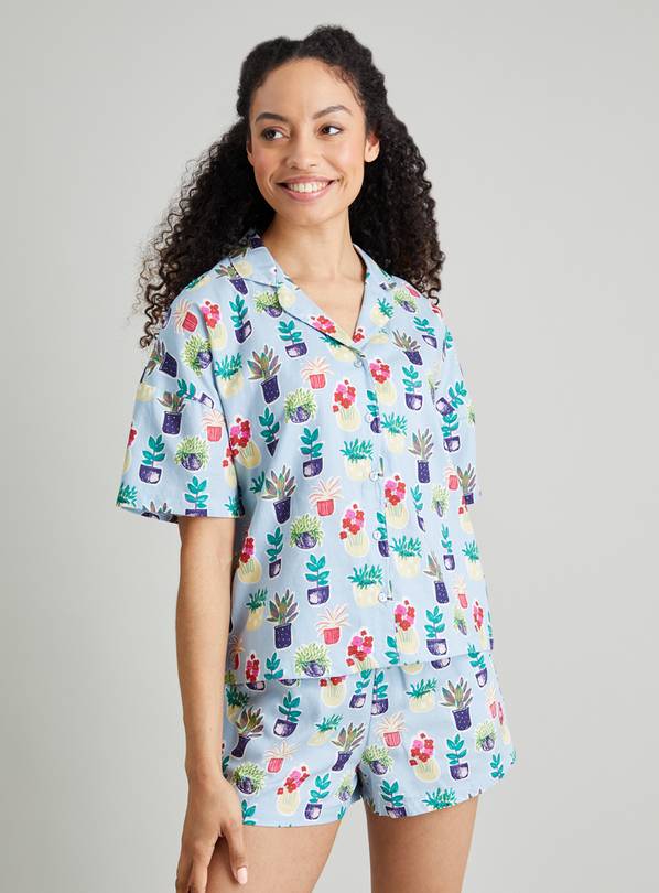 Buy Blue Plant Pot Print Shortie Cotton Pyjamas - 8 | Pyjamas | Argos