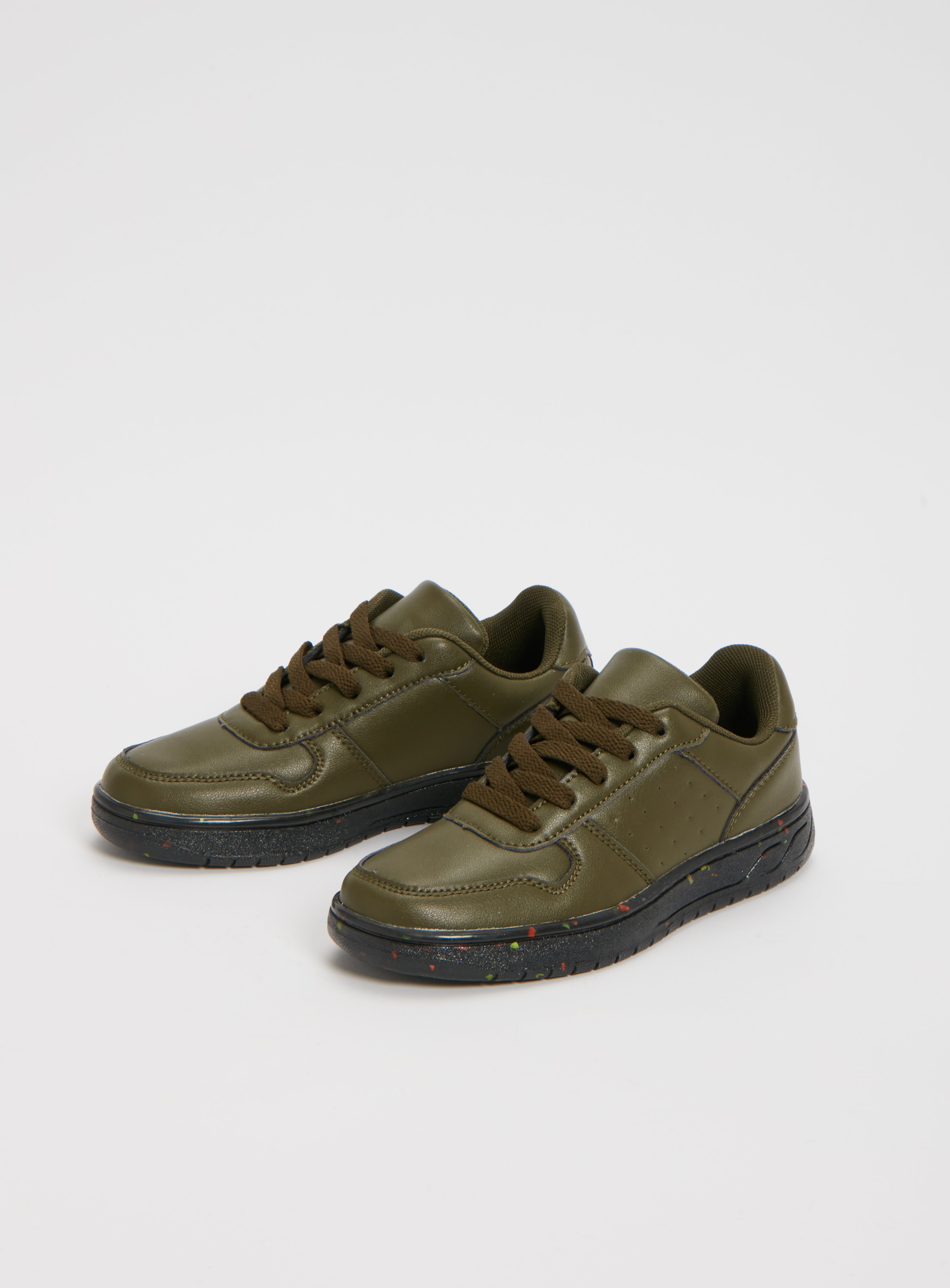 khaki leather trainers