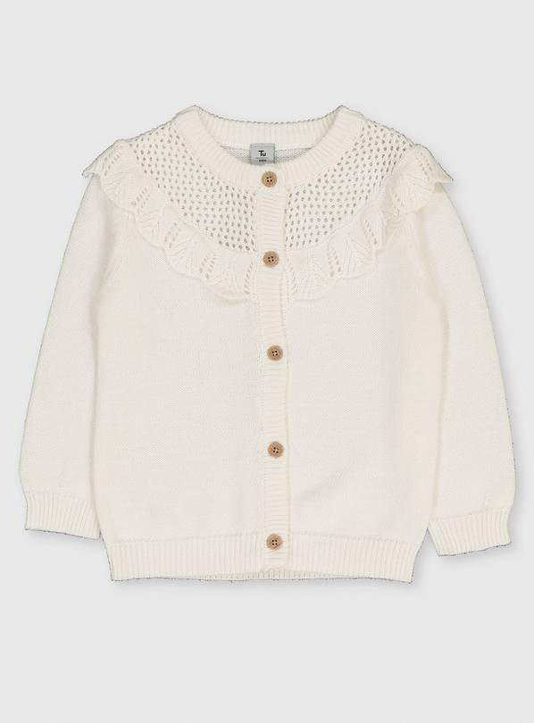 Buy Cream Pointelle Frill Cardigan - 1-1.5 years | Jumpers and ...