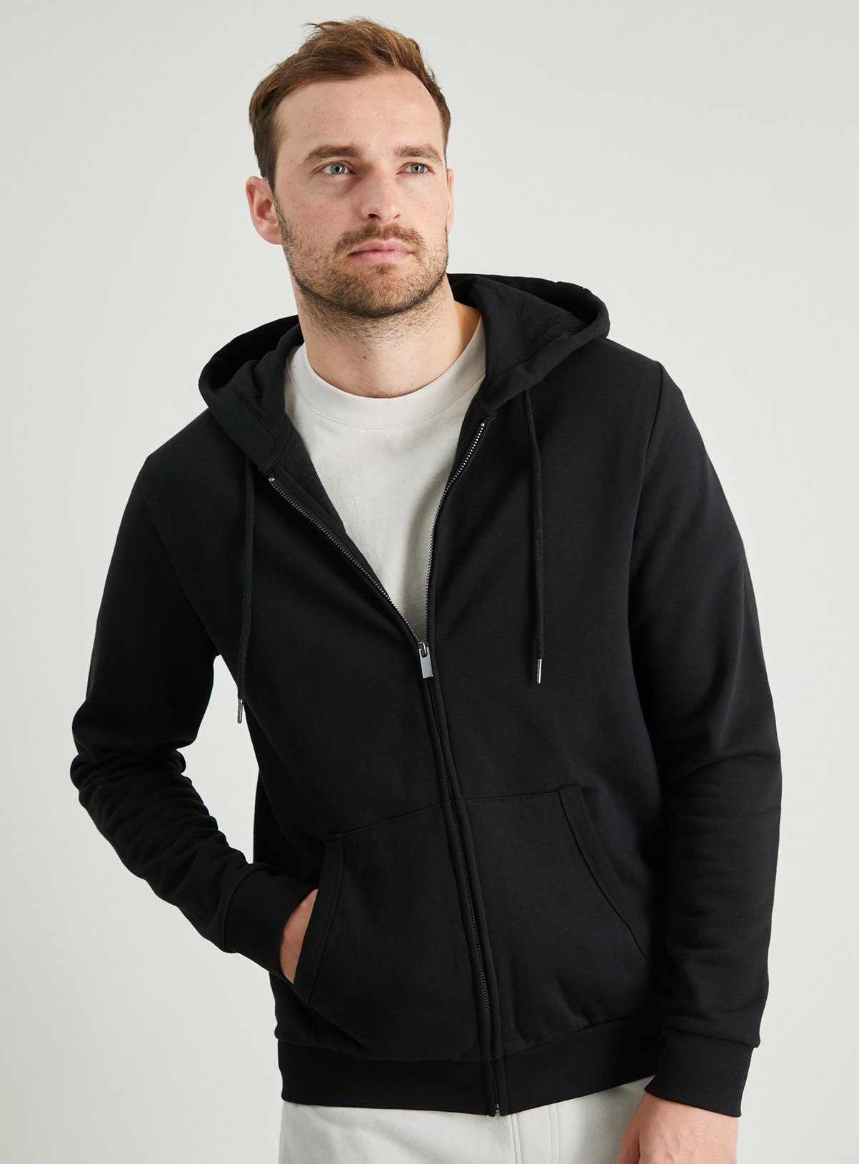 black zip up hoodie