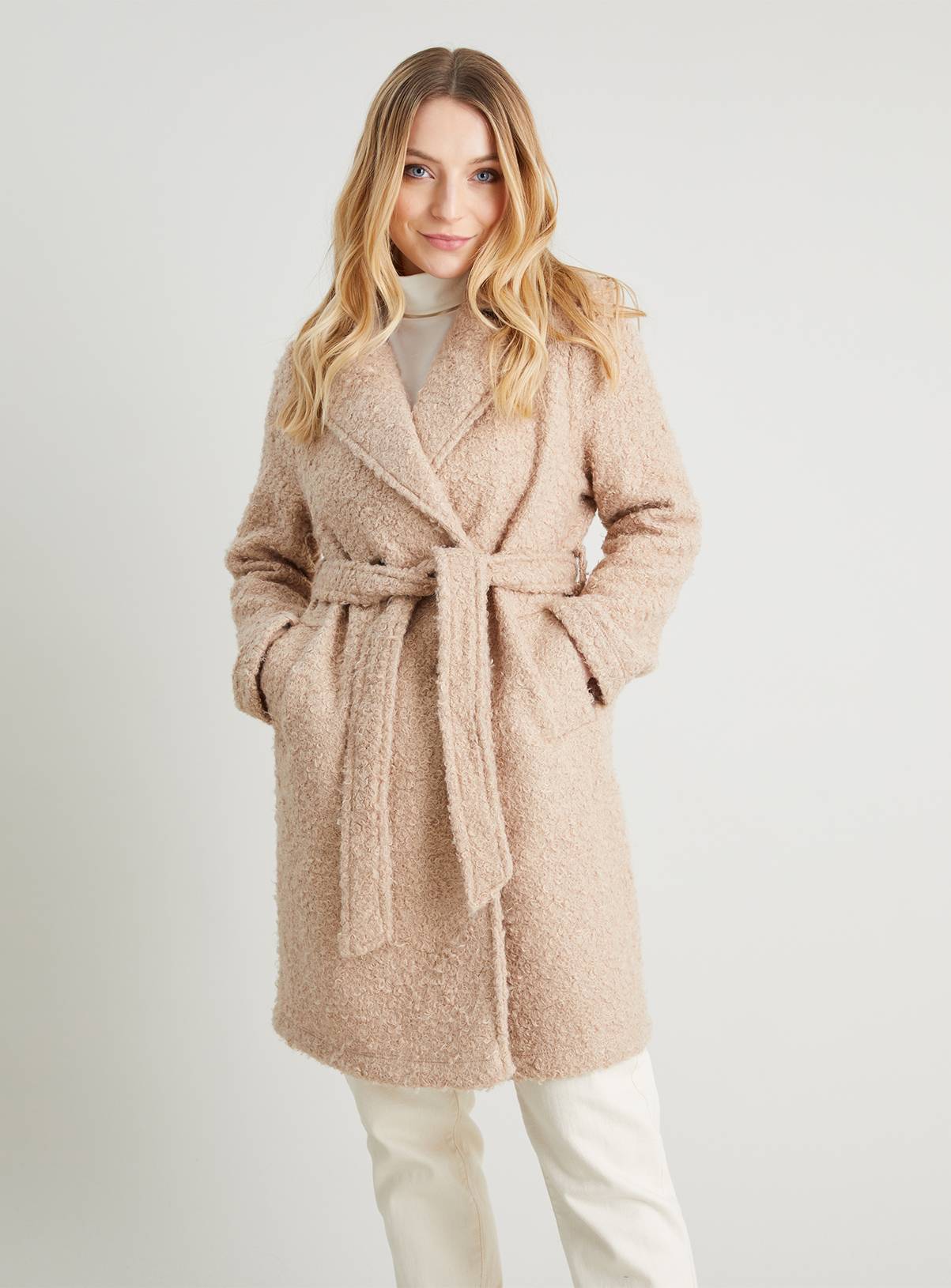 SKU: PETITE OL BOUCLE TRENCH COAT:Camel:S - Image 1