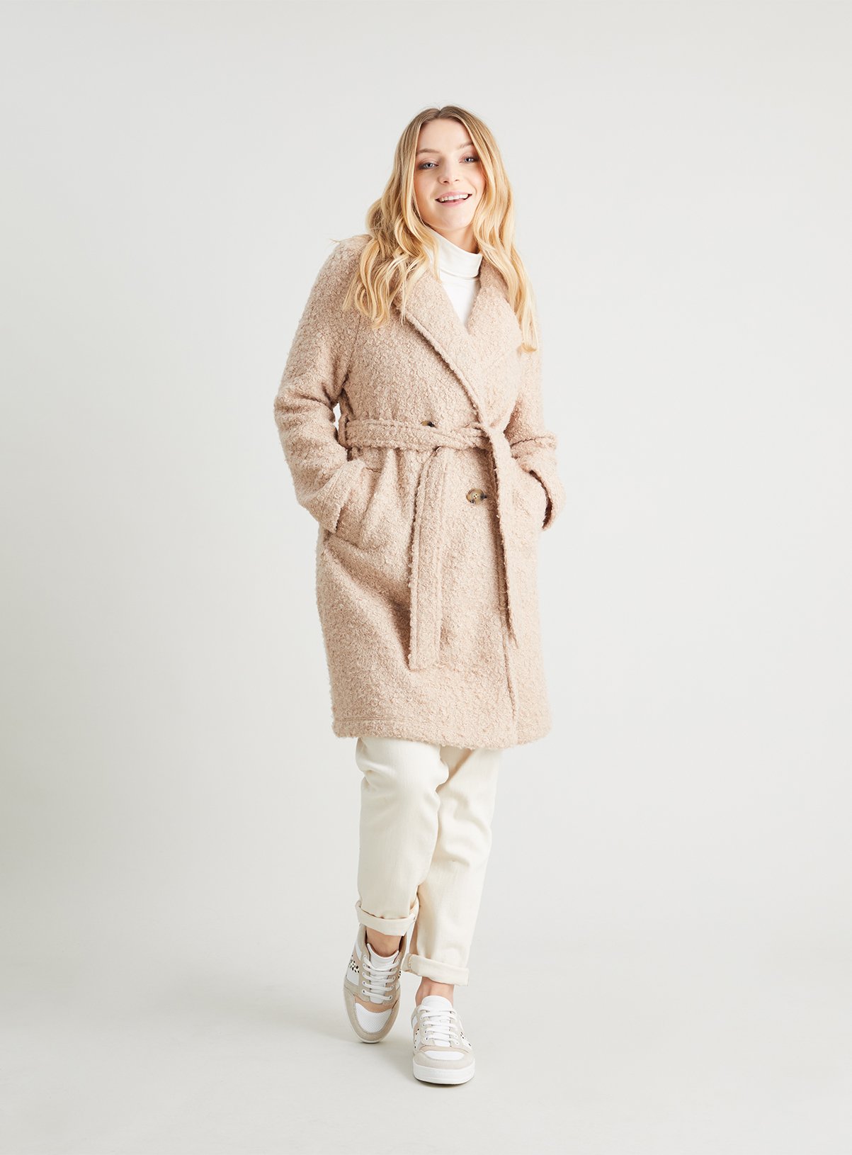 SKU: PETITE OL BOUCLE TRENCH COAT:Camel:S - Image 2 thumbnail