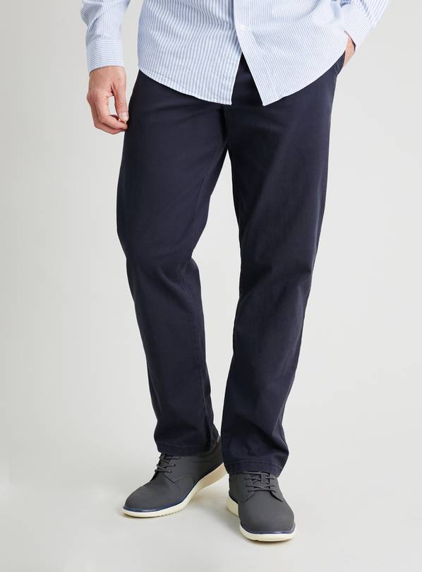 Buy Navy Straight Leg Chinos With Stretch - W32 L30 | Trousers | Argos