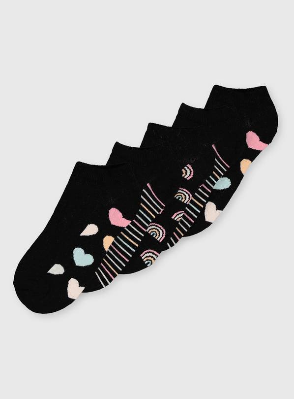 Heart & Stripe Footbed Trainer Socks 5 Pack - 4-8