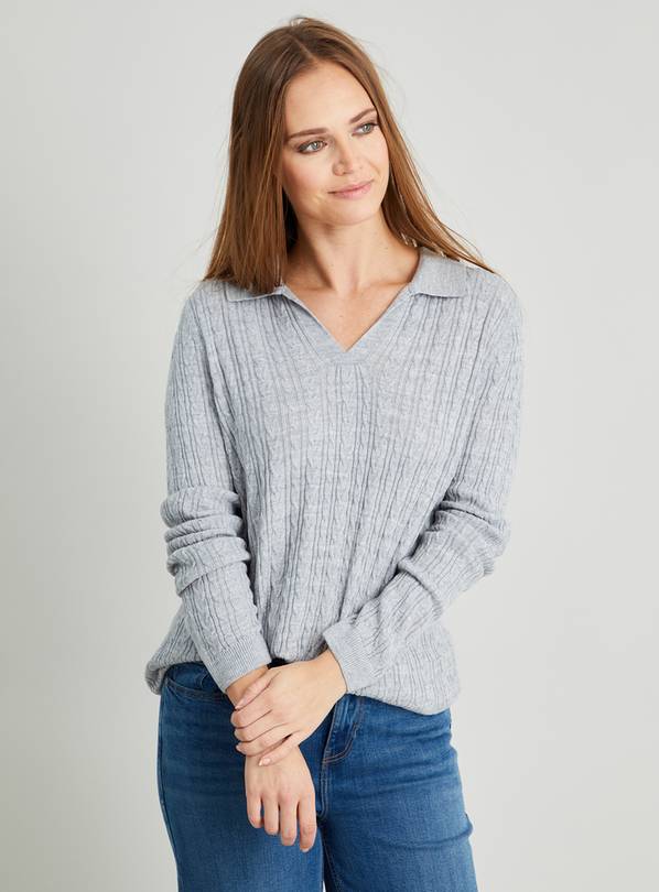 Buy Grey Soft Touch Cable Knit Collar Jumper - 16 | Jumpers | Argos