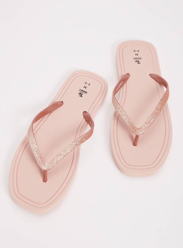 Buy Pink Glitter Strap Flip Flops S Sandals Argos