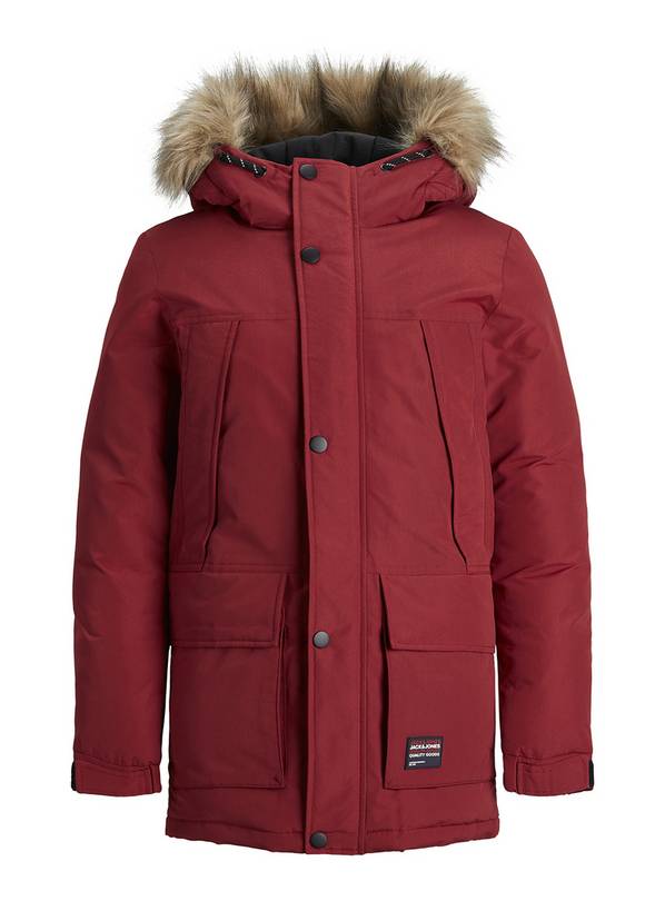 JACK & JONES Junior Red Hooded Parka - 13-14 years