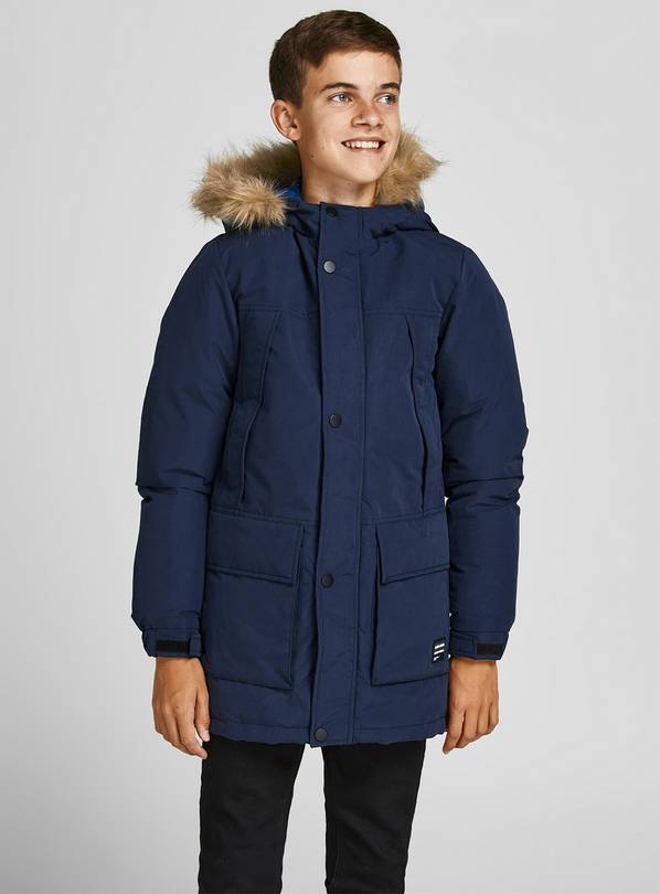 Buy JACK & JONES Junior Navy Hooded Parka - 11-12 years | Coats and ...