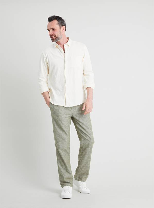 Buy Green Linen-Rich Tapered Pull On Trousers - W30 L34