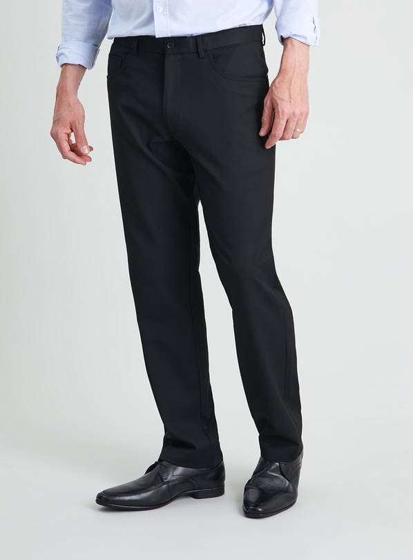 Buy Black Regular Fit Trousers With Stretch - W40 L29 | Trousers | Argos