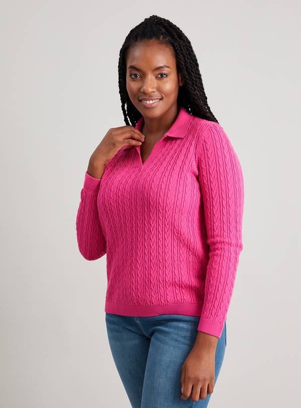 Pink Soft Touch Mini Cable Knit Collar Jumper - 18