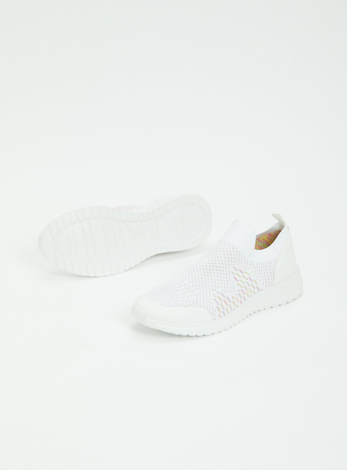 white knitted trainers