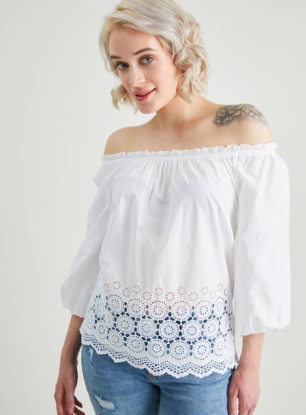 White broderie bardot top sale