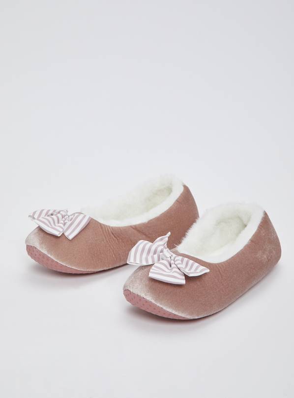 Buy Pink Velvet Bow Detail Ballerina Slippers 3 Slippers Argos