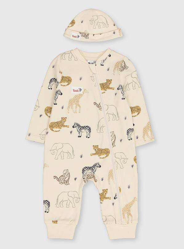 Buy TUSK Cream Safari Print Sleepsuit & Hat 912 months Sleepsuits