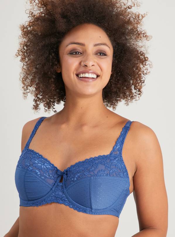 Buy DD+ Navy Recycled Lace Comfort Full Cup Bra - 40F | Bras | Tu