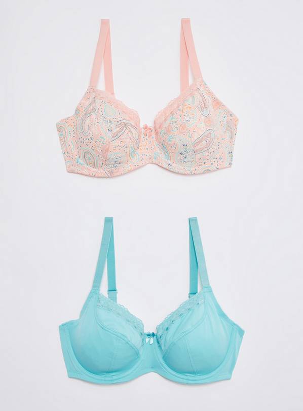 Buy DD+ Paisley Print & Plain Full Cup Bra 2 Pack - 42G | Bras | Argos