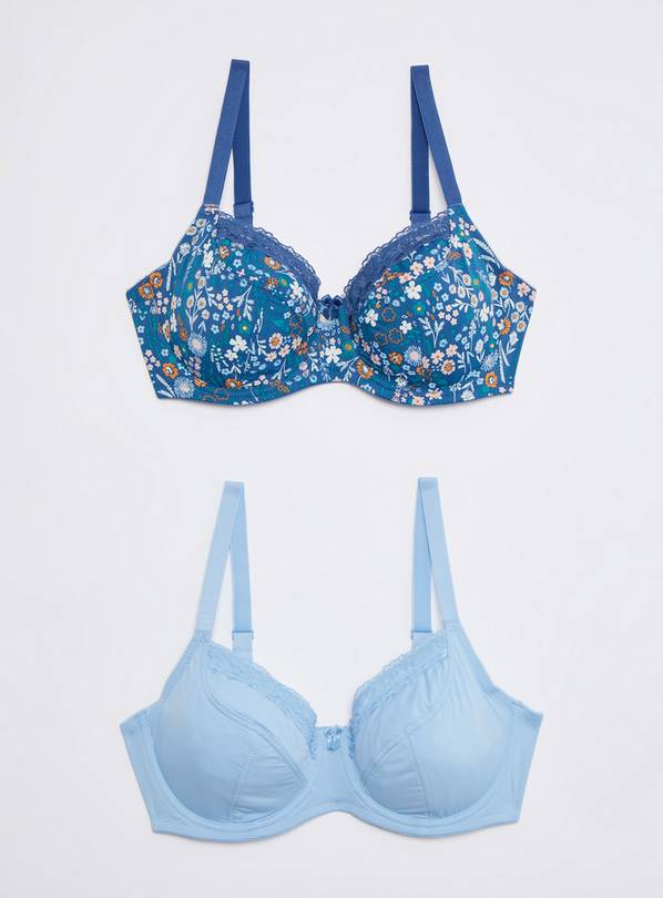 Buy DD+ Blue Floral & Plain Full Cup Bra 2 Pack 34E Bras Argos
