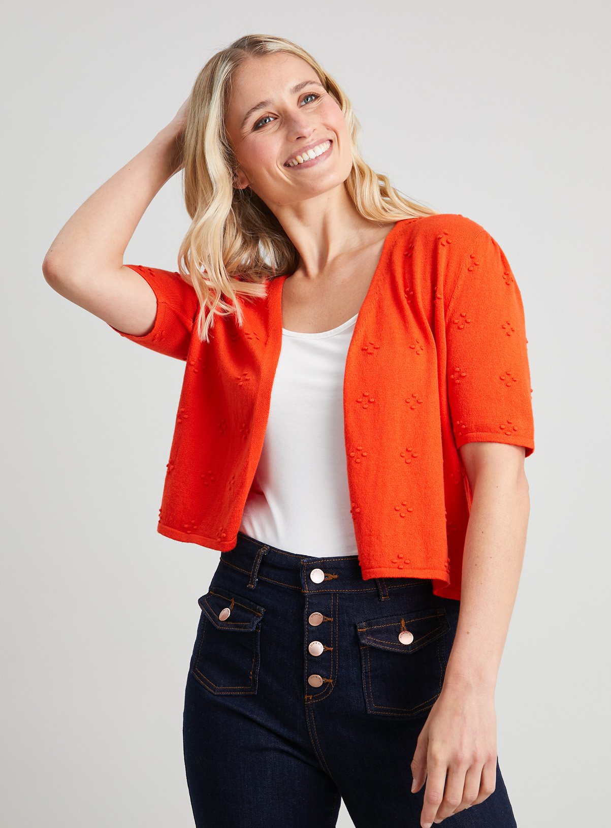 SKU: C/N TQ CORE DOT CLUSTER CROPPED E2E CARDI:Red:12 - Image 1 thumbnail