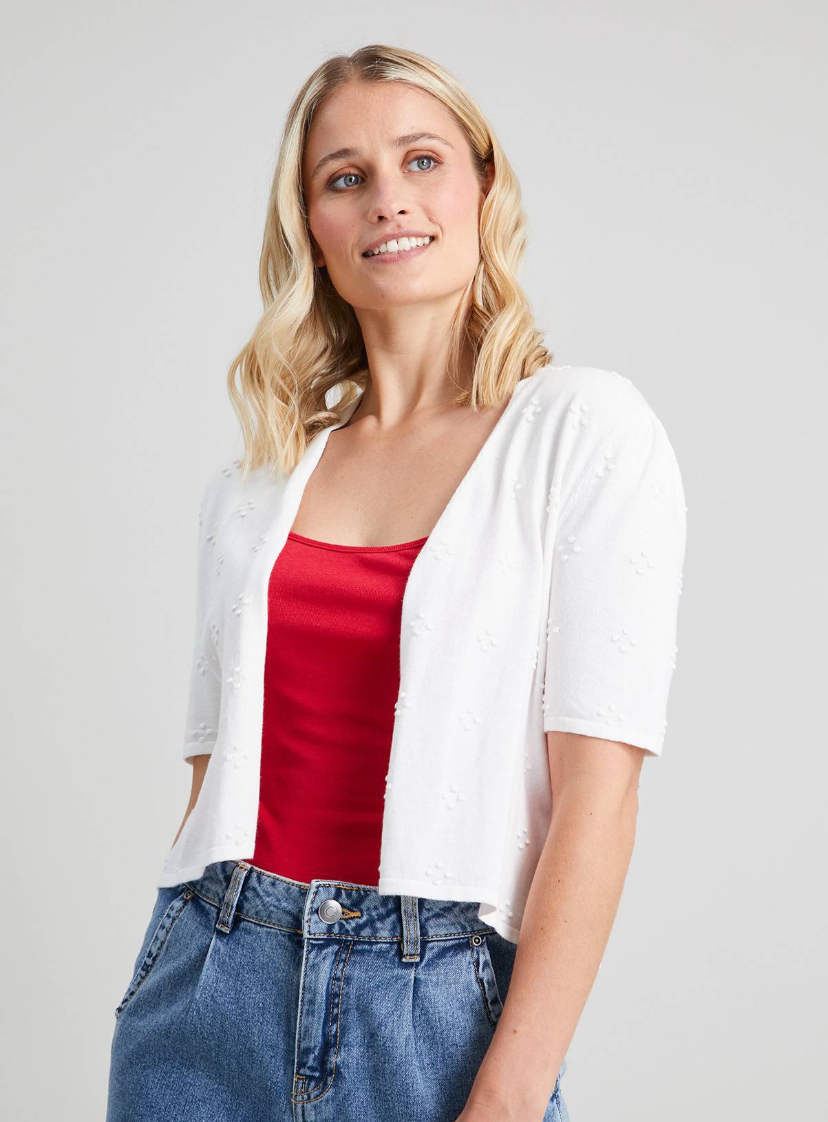 SKU: C/N TQ CORE DOT CLUSTER CROPPED E2E CARDI:White:14 - Image 1