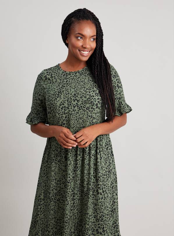 Khaki Leopard Print Midi Dress - 8